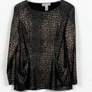 George Simonton Croc Print Blouse Black Gold Size Medium